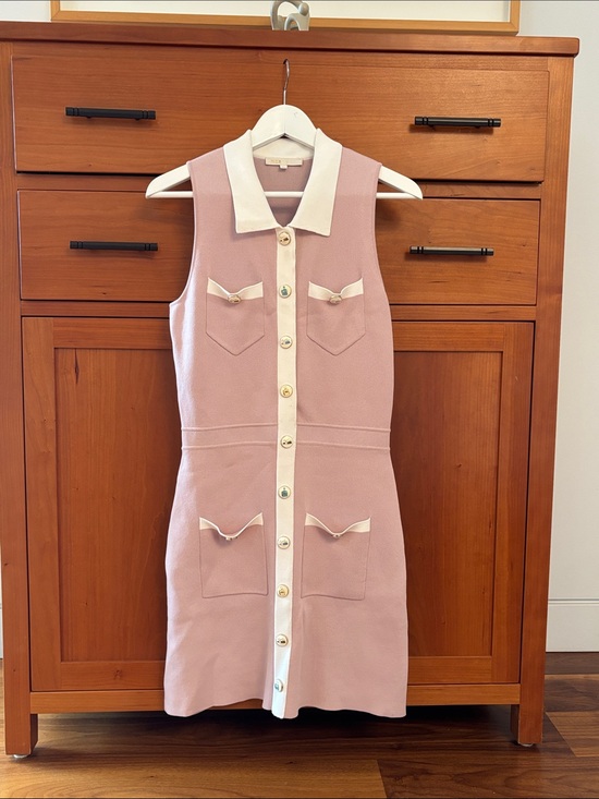 Maje Dresses & Skirts - Sleeveless Pink Knit Button-Front Dress with White Trim + Matching Top